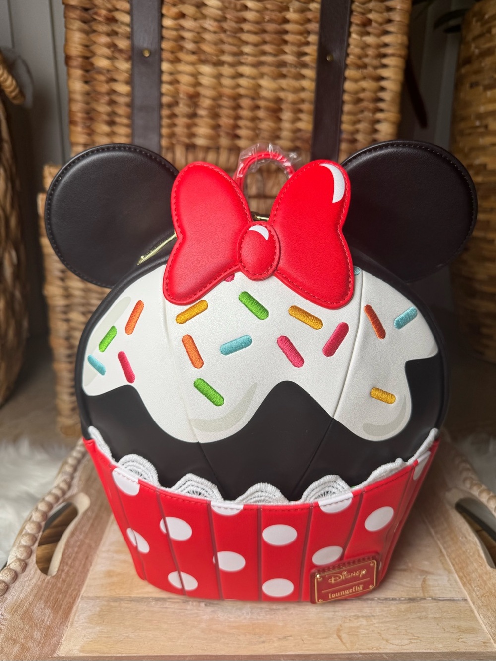 Disney Loungefly Minnie Mouse sprinkle Cupcake backpack  - Red, Black, White